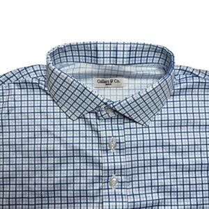 Collars and Co Mens Golf Polo Size M Semi-Spread Blue Tattersall Performance